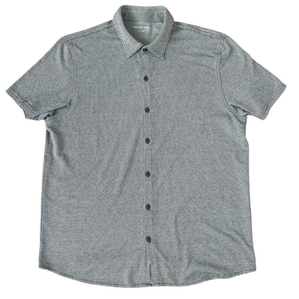 Zachary Prell Knit Button Up Shirt Mens Sz L Gray Stretch Lightweight Short Slv